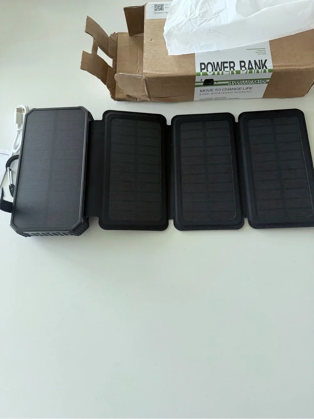 20000mAh Black & Turquoise Portable Solar Power Bank with Built-in Cables